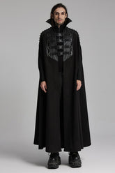 Black High Collar Faux Leather Stitching Mesh Rivet Buckle Women's Punk Cloak